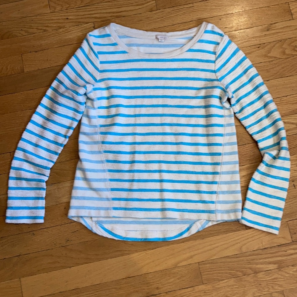 GAP~ Women Caribbean Blue Stripe Terry Sweatshirt